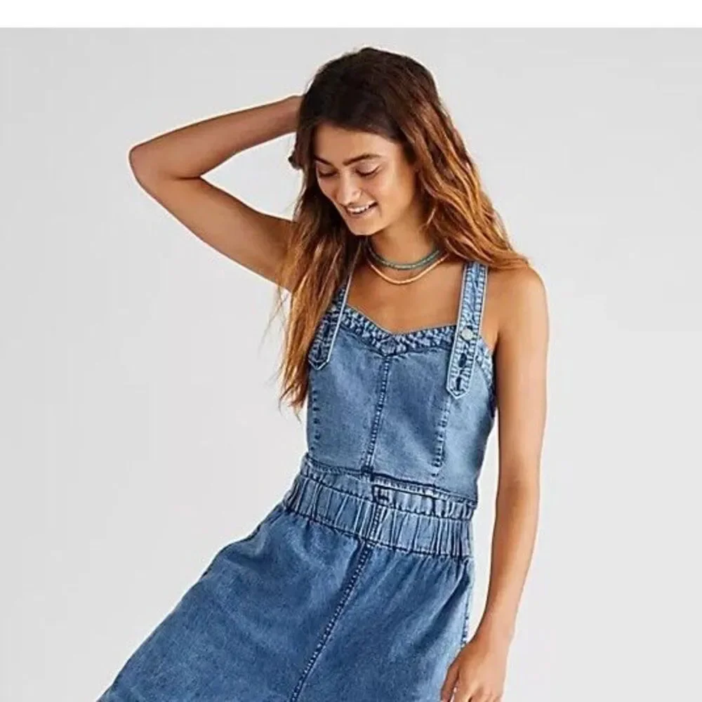 Free People We The Free Paradise Denim Criss Cross Blouse Top Cotton S 280867 - Picture 2 of 7